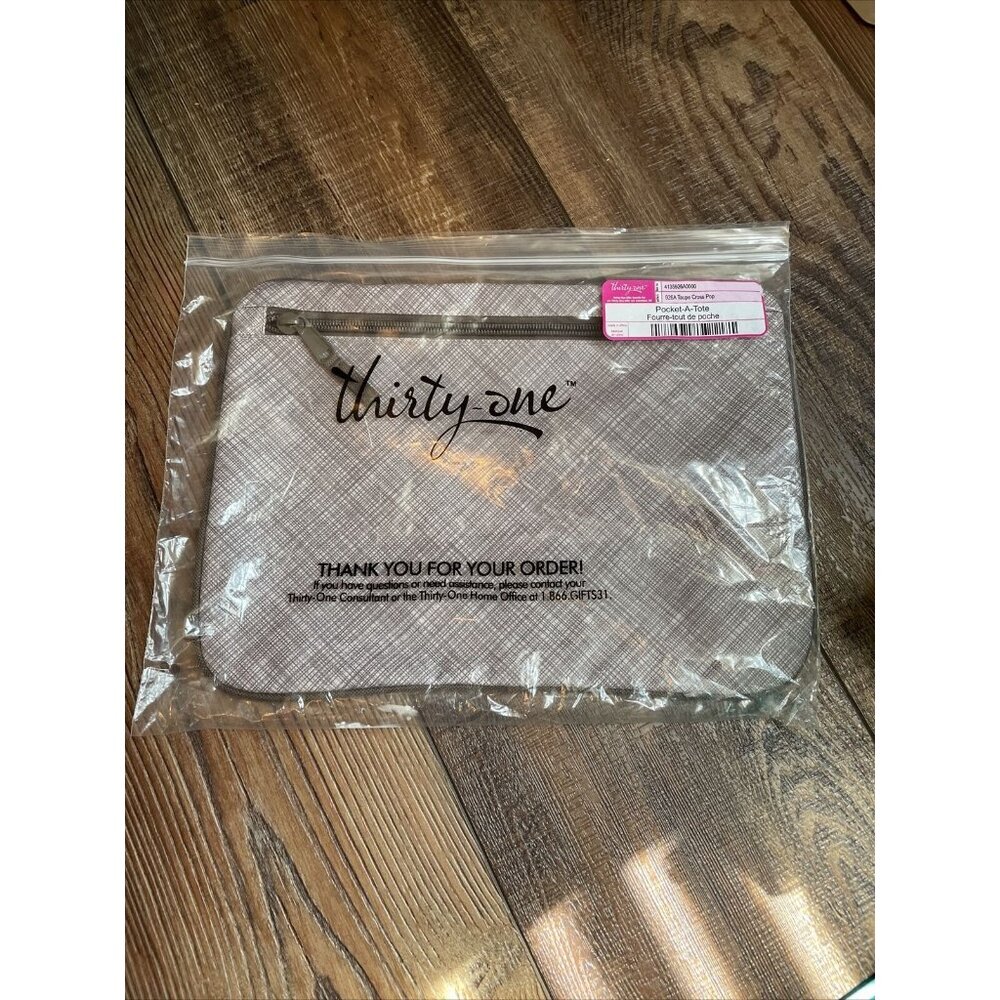 Thirty-One NEW Pocket-A-Tote Taupe Cross Pop